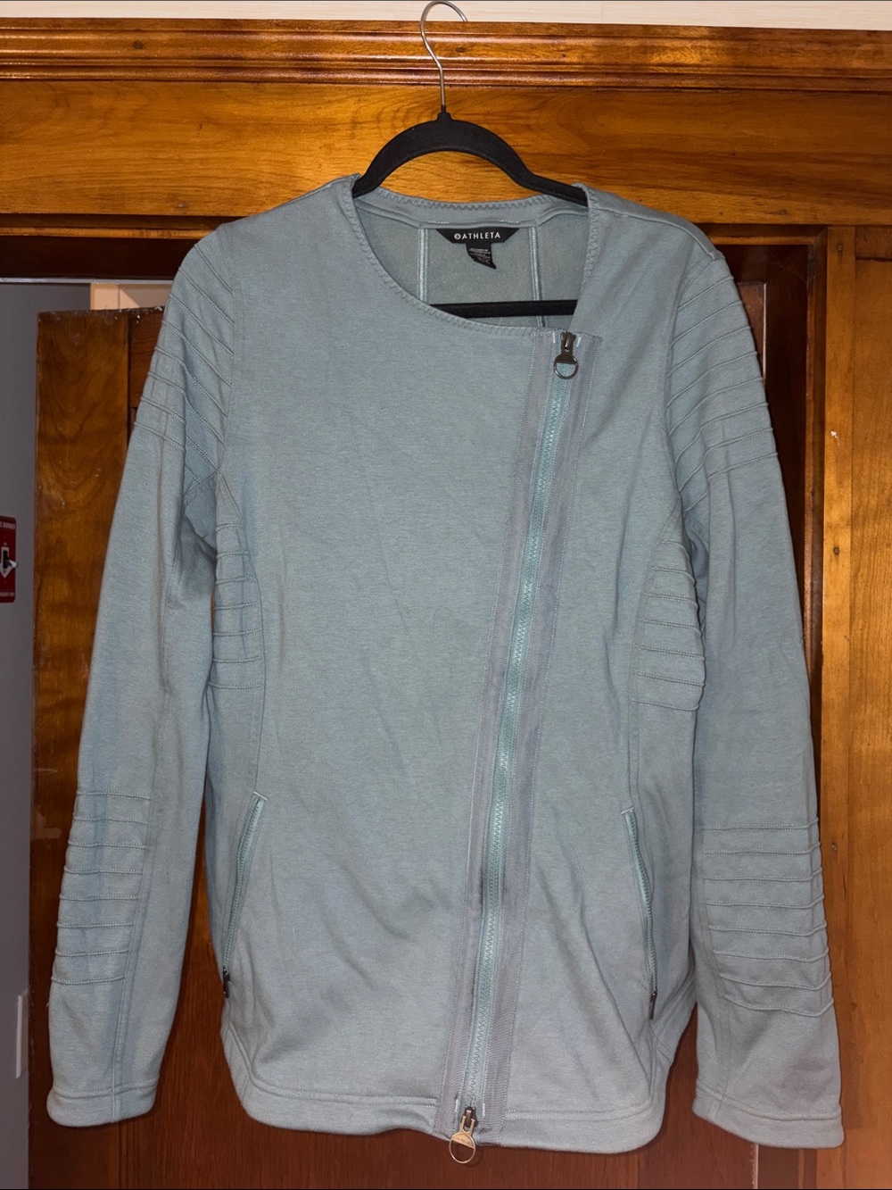 Athleta Pale Blue Asymmetrical moto Zip  Jacket xl tall